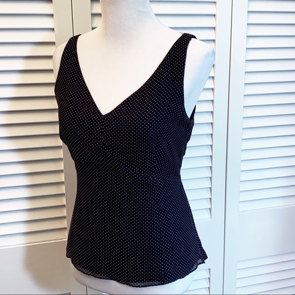 Ann Taylor Navy &White Polka Dot Print Silk Blouse - Picture 2 of 6